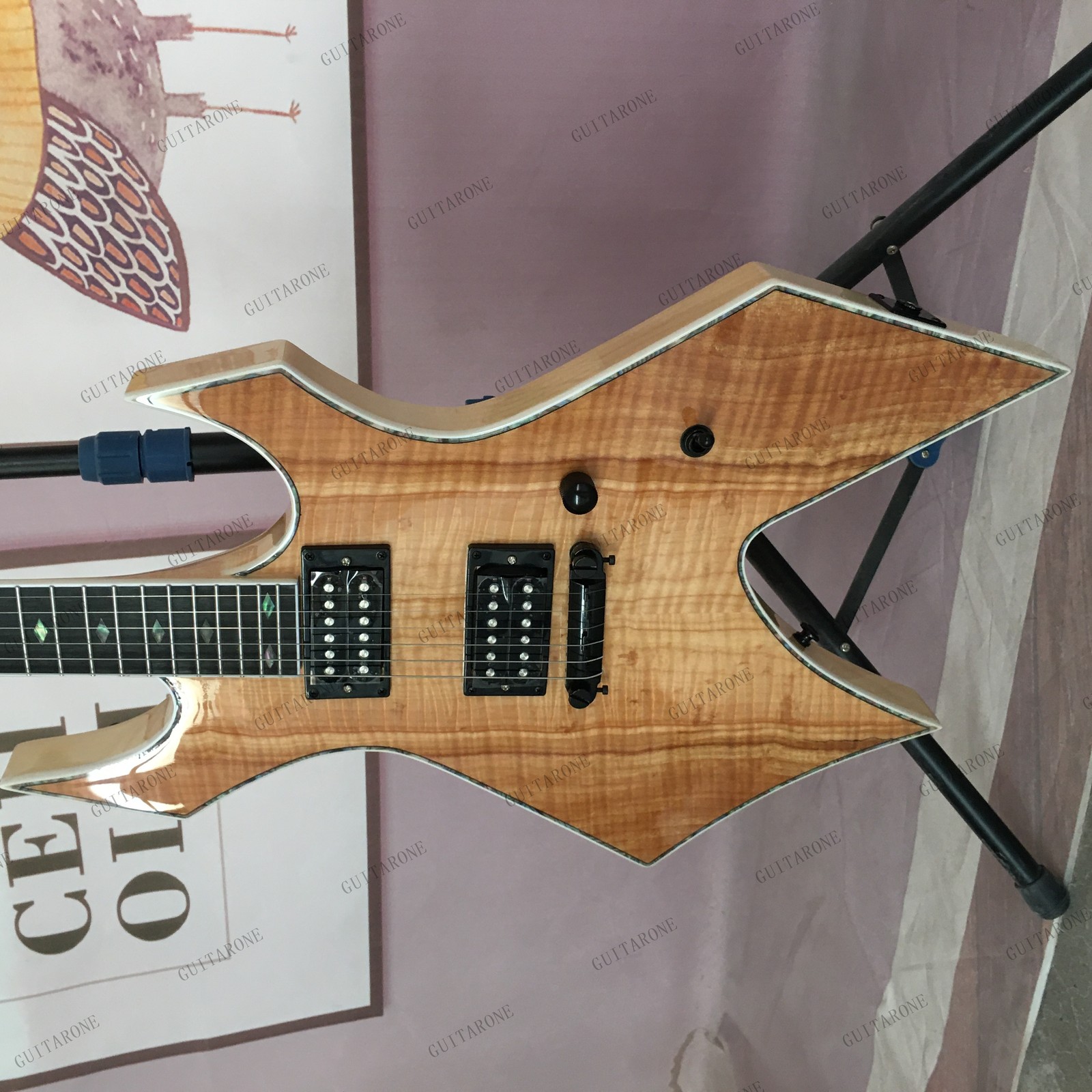 Abalone Inlay Electric Guitar Headstock Veneer Spalted Burl Maple Top Solid Body
