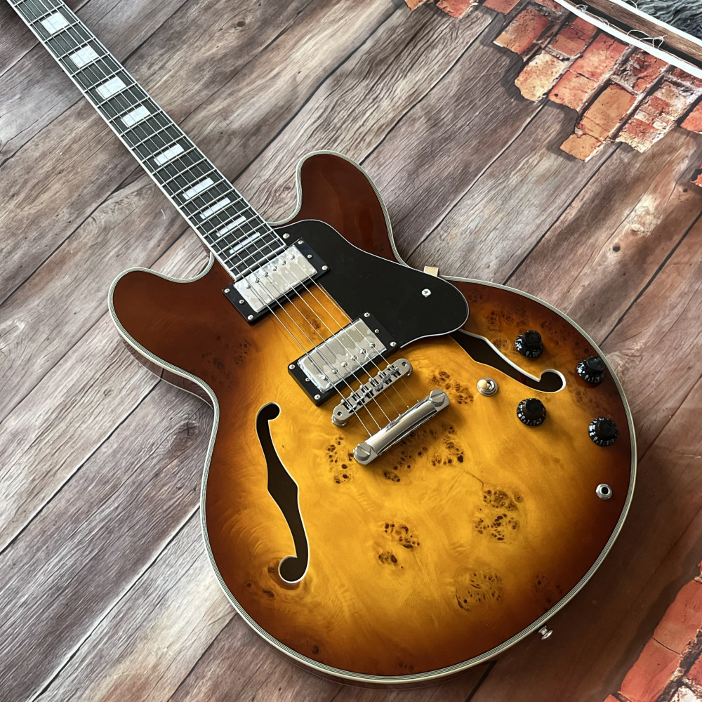Custom 335 Sunburst Electric Guitar HH Pickups Rosewood Fretboard free shipping