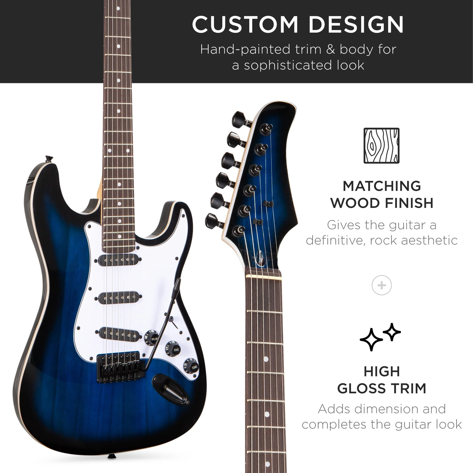 39In Full Size Beginner Electric Guitar Kit with Case, Strap, Amp, Whammy Bar –