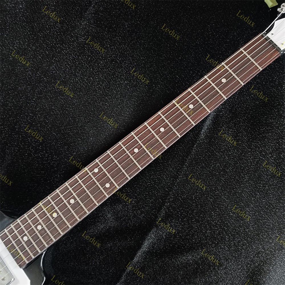 New Black Electric Guitar 6 String Solid Mahogany Body V Shape Fixed Bridge