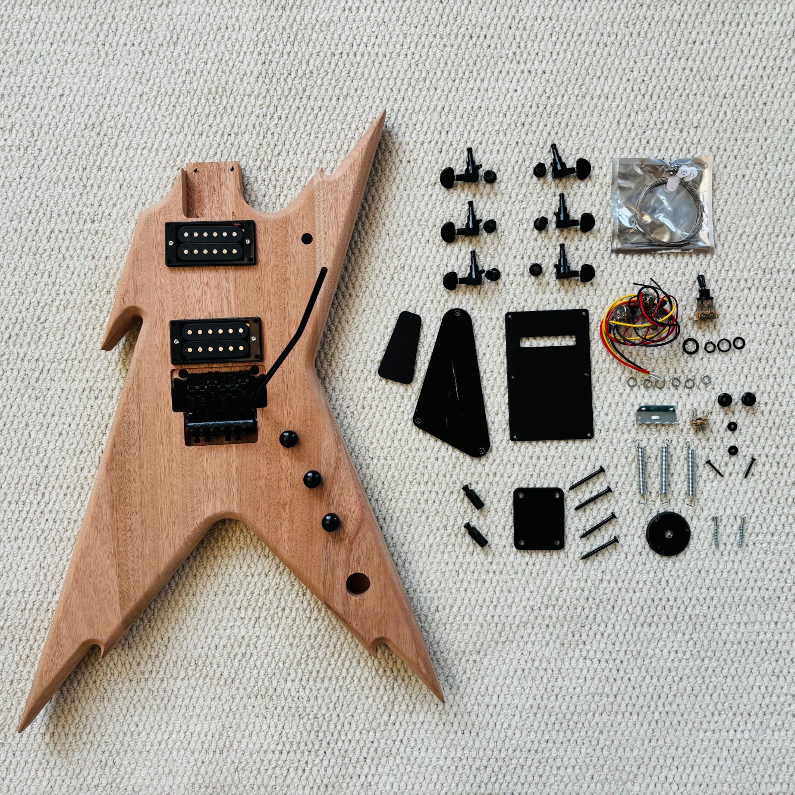 DIY Dean Electric Guitar Kit Mahogany BD Maple Neck Rosewood FB BK Part Tremolo