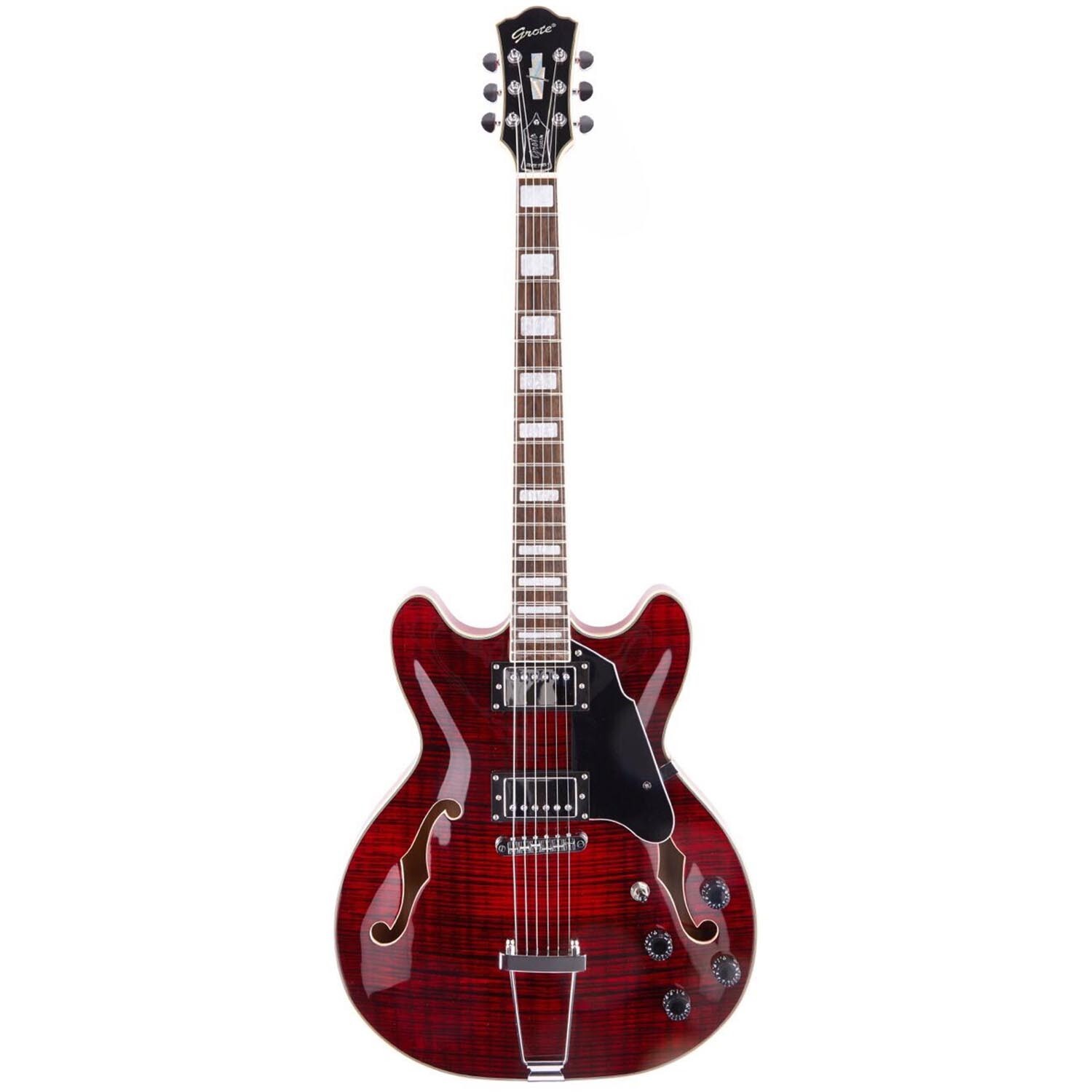 Grote Electric Guitar Semi-Hollow Body 335-YS-HW Style with GigBag