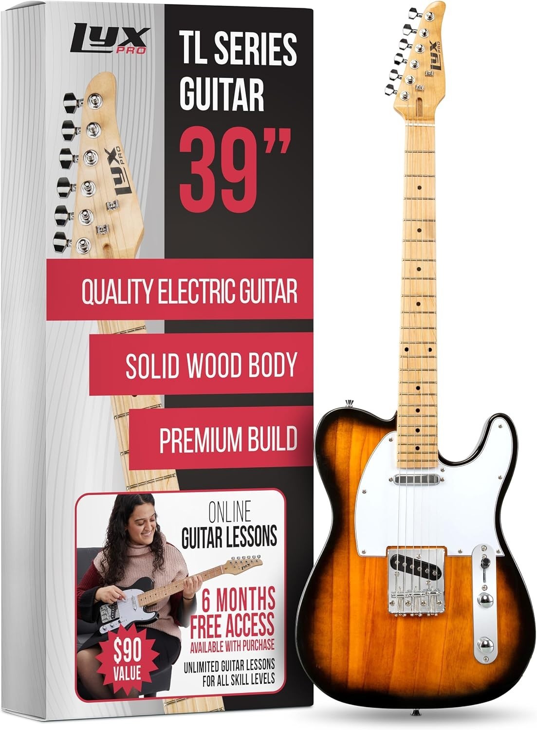 39” Electric Guitar – Paulownia Body, Ashtray Bridge, 2 Picks Included