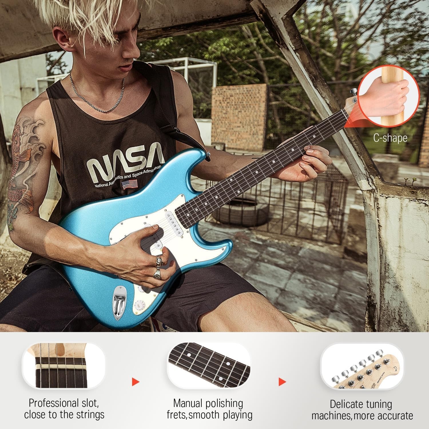DST-100T 39 Inch Electric Guitar Beginner Kit Solid Body Full Size Lake Blue …