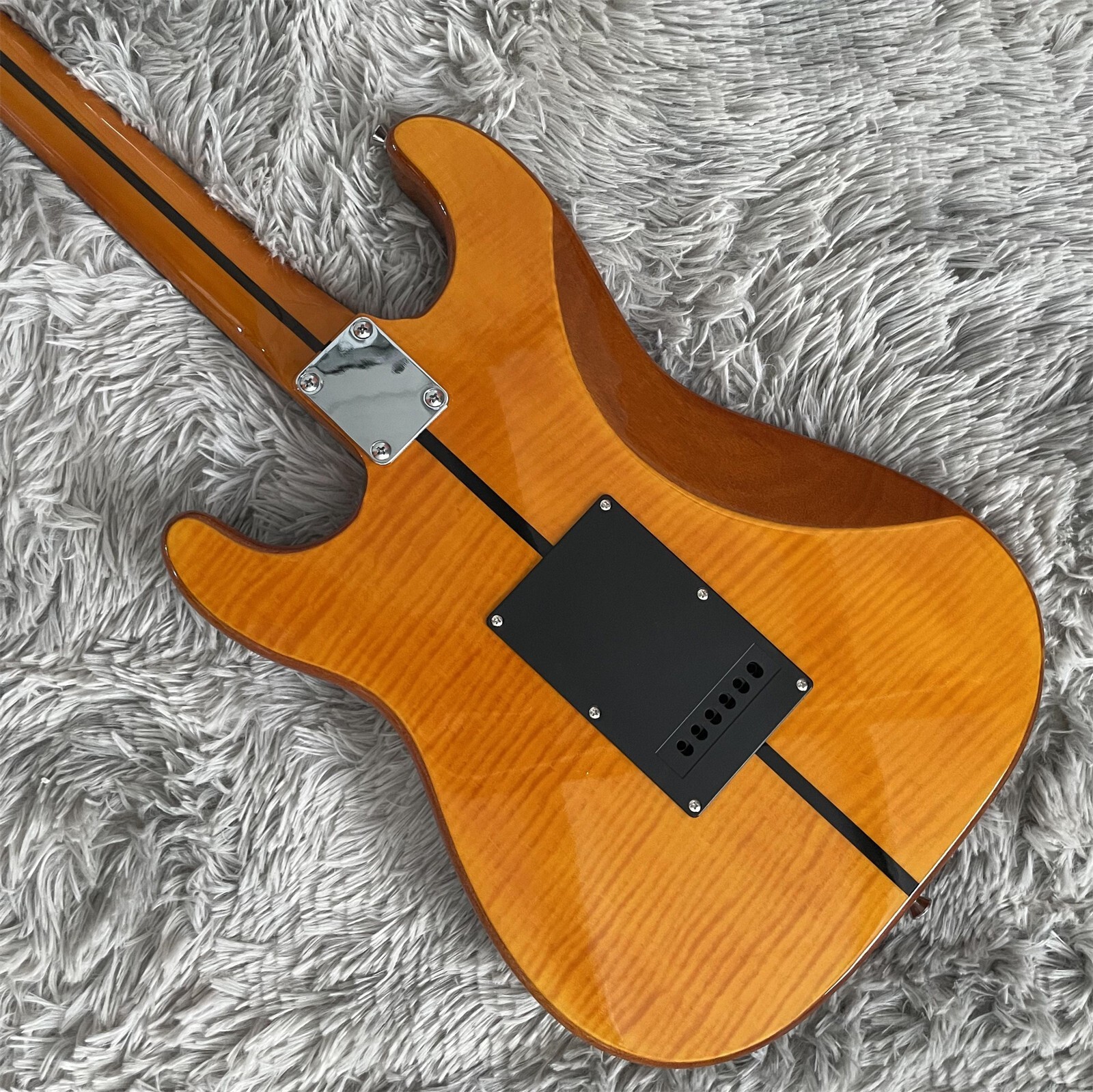 Unique Mad Cat Orange Electric Guitar Flame Maple Top Tremolo Bridge Solid Body