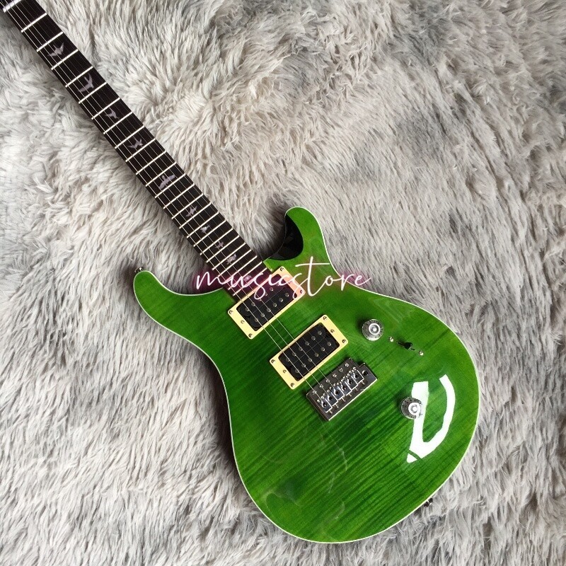 High Quality Grass Green Flamed Maple Top Electric Guitar 2H Pickups fast