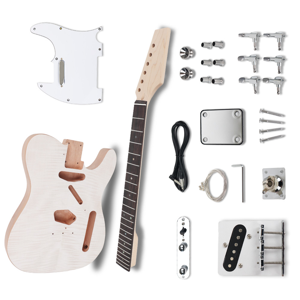 DIY Electric Guitar Kit Unfinish Uncut All Parts Stainless Fret Maple Neck
