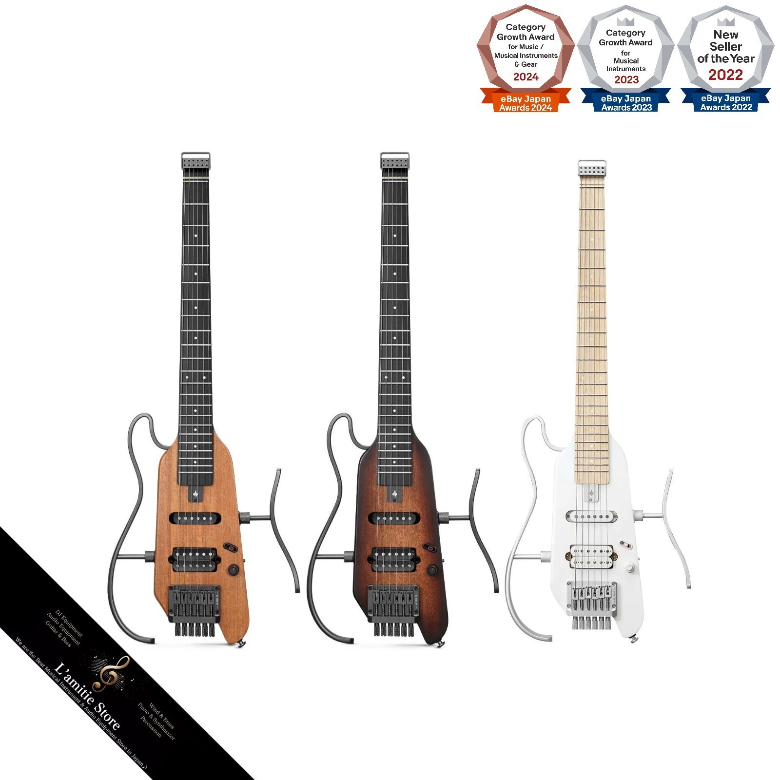 Donner HUSH-X Headless Electric Guitar Travel Compact Lightweight White Japan