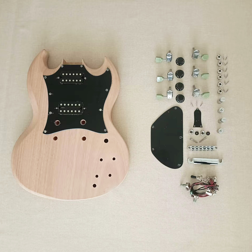DIY Unfinished Electric Guitar Kit Solid Mahogany Body Rosewood FB Abalone Inlay