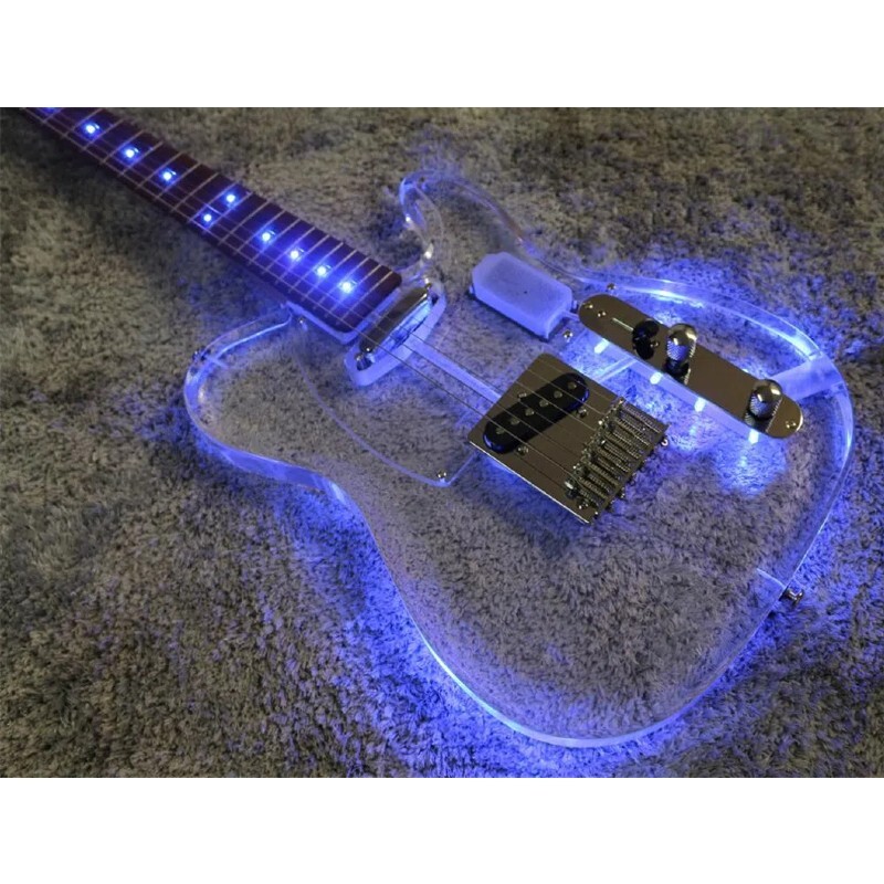 6 String Acrylic TL Electric Guitar Blue Light Rosewood Fingerboard Fixed Bridge