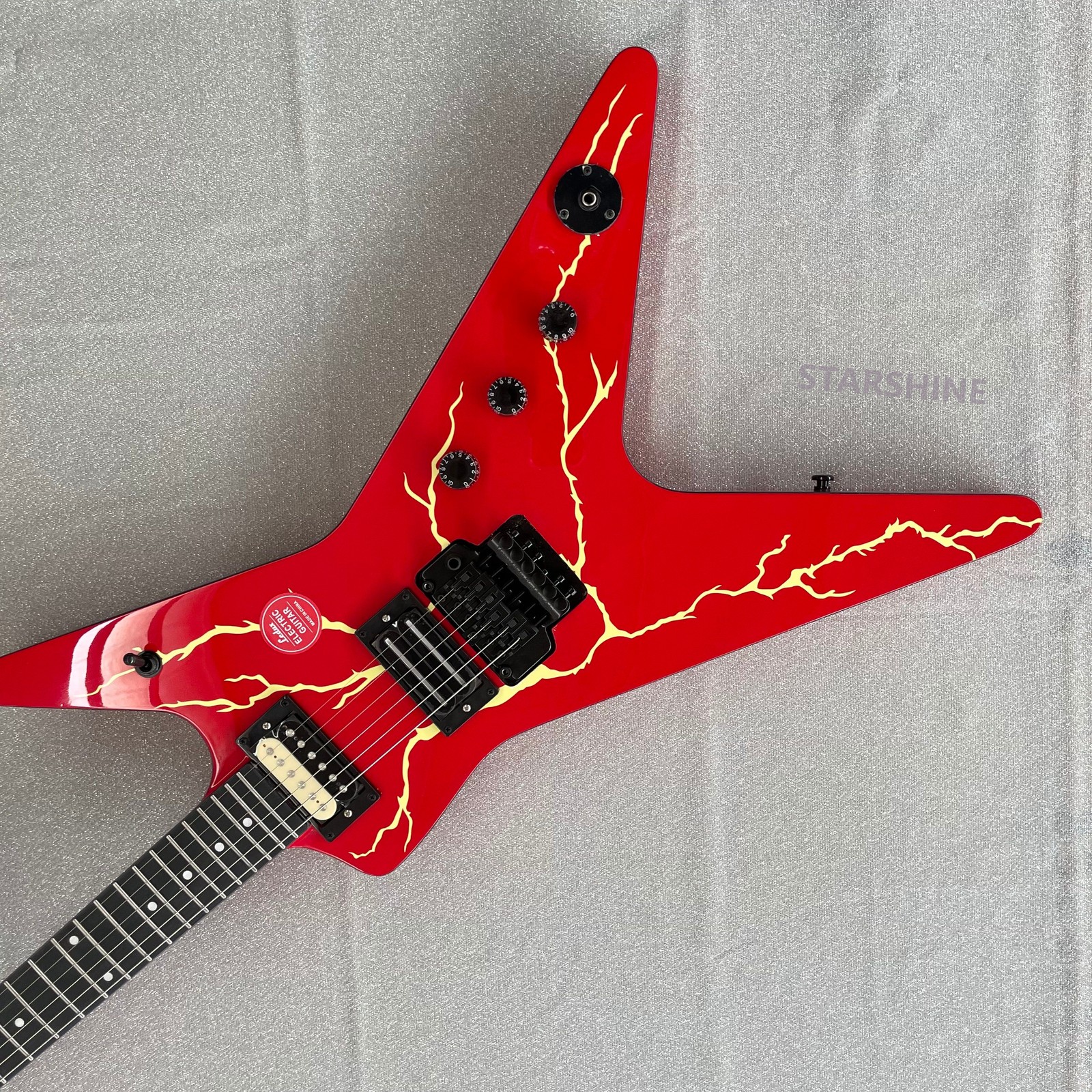 Unbrand Dimedean Electric Guitar Bright Red soild body Lightning top Fast ship
