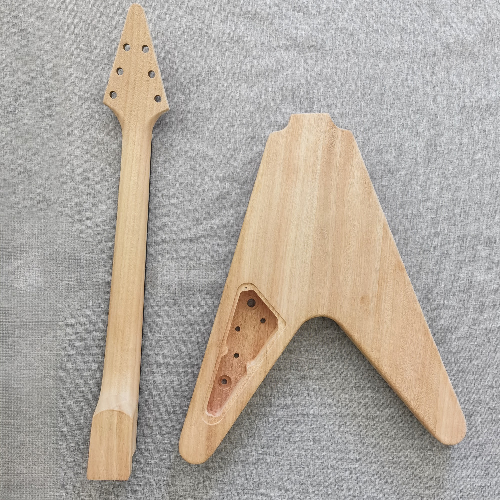 6 String V shaped DIY Electric Guitar Kit Canadian Maple Neck CR part Set neck