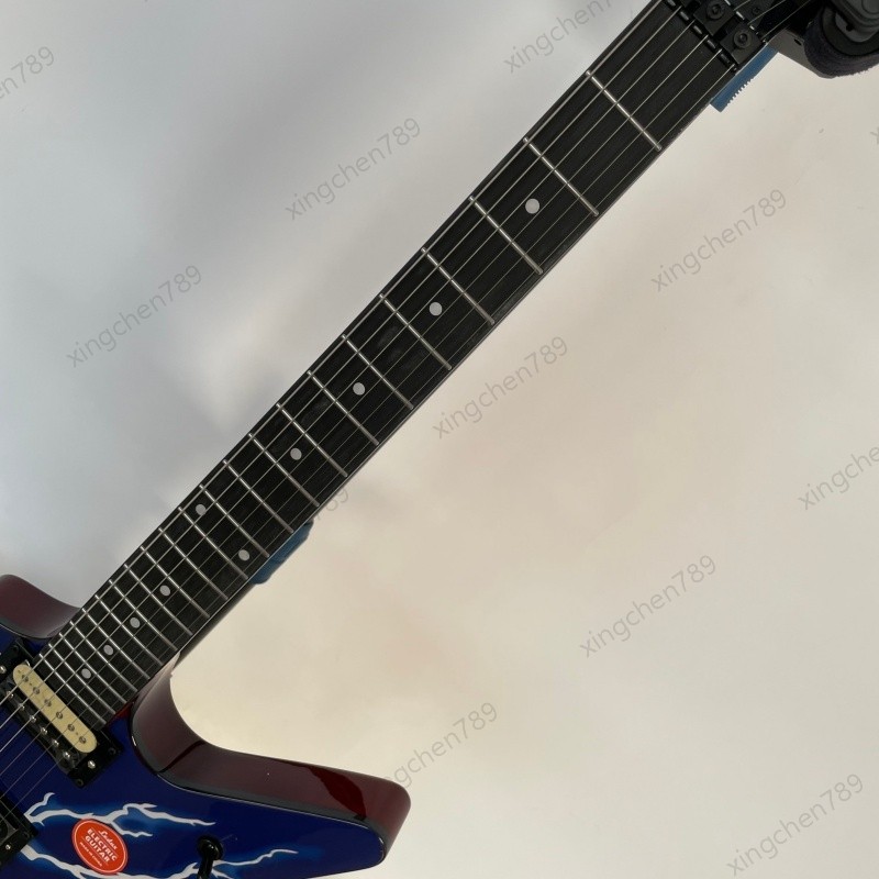 Solid Electric Guitar Blue Lightning Front Red Back Stainless Rounded fret Edge