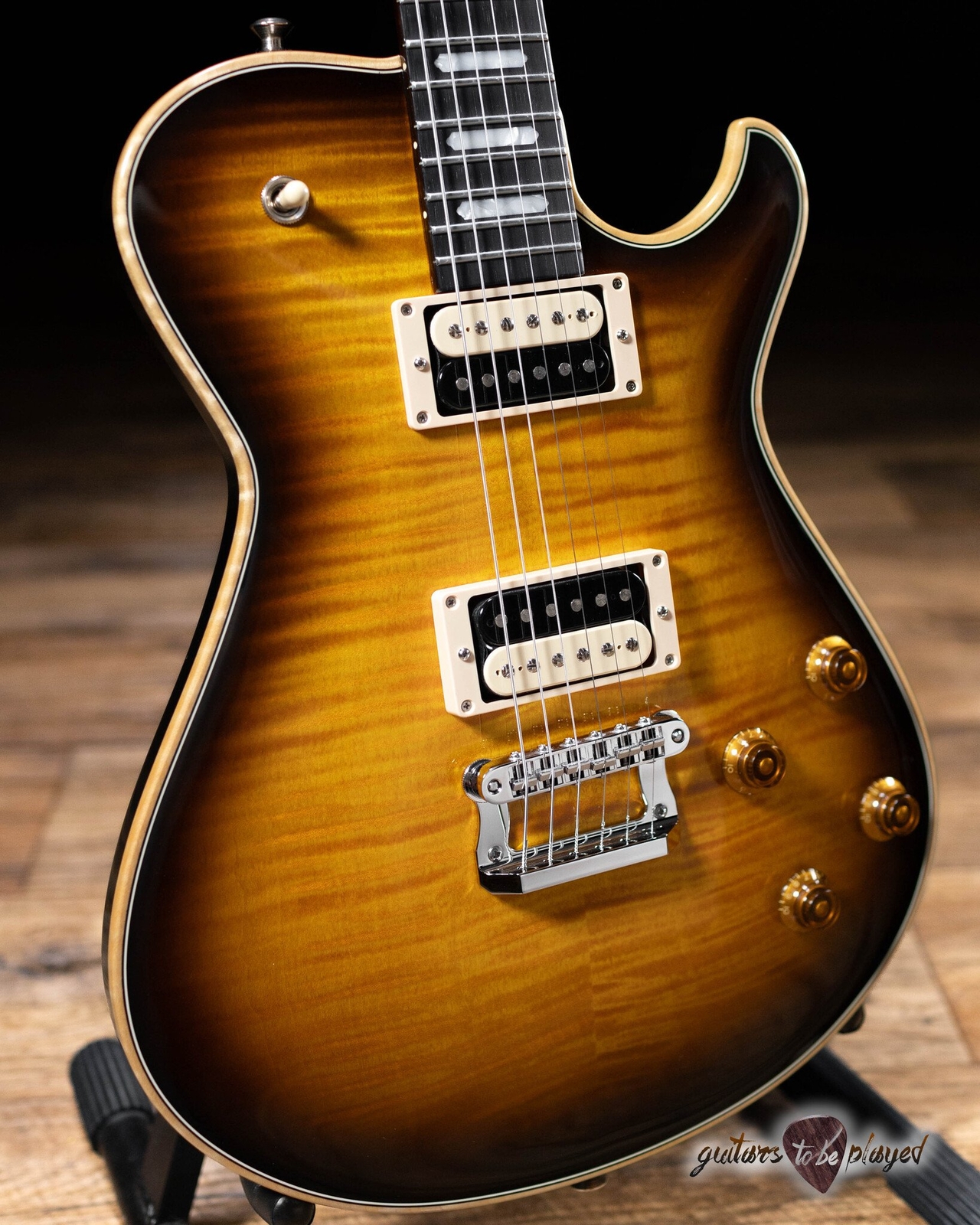 Knaggs Kenai T2 Flame Top Guitar w/ Brazilian Rosewood – Black Burst