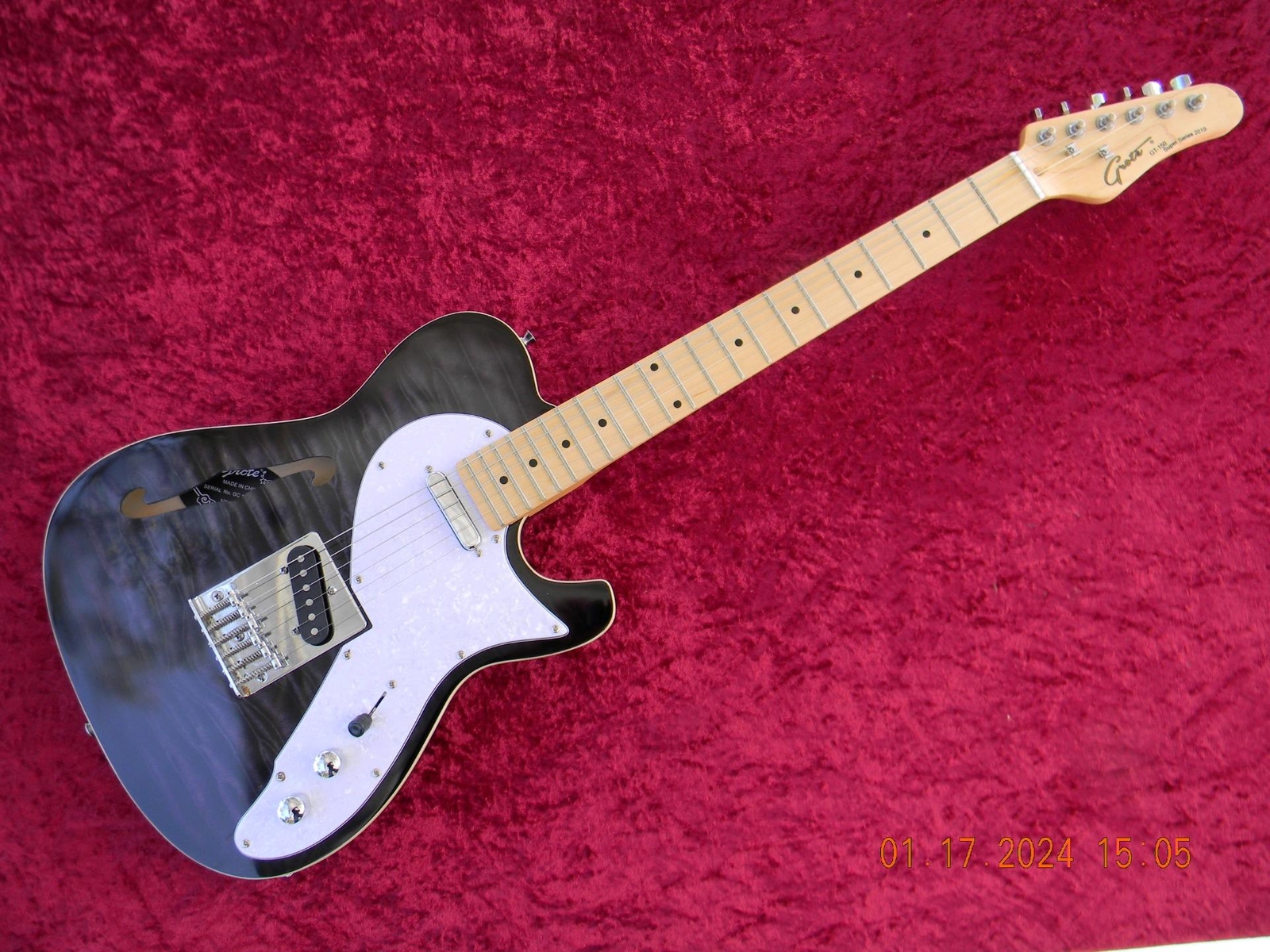 Grote GT-150 Super Series Semi Hollow F Hole Flame Top Electric Guitar, Nice