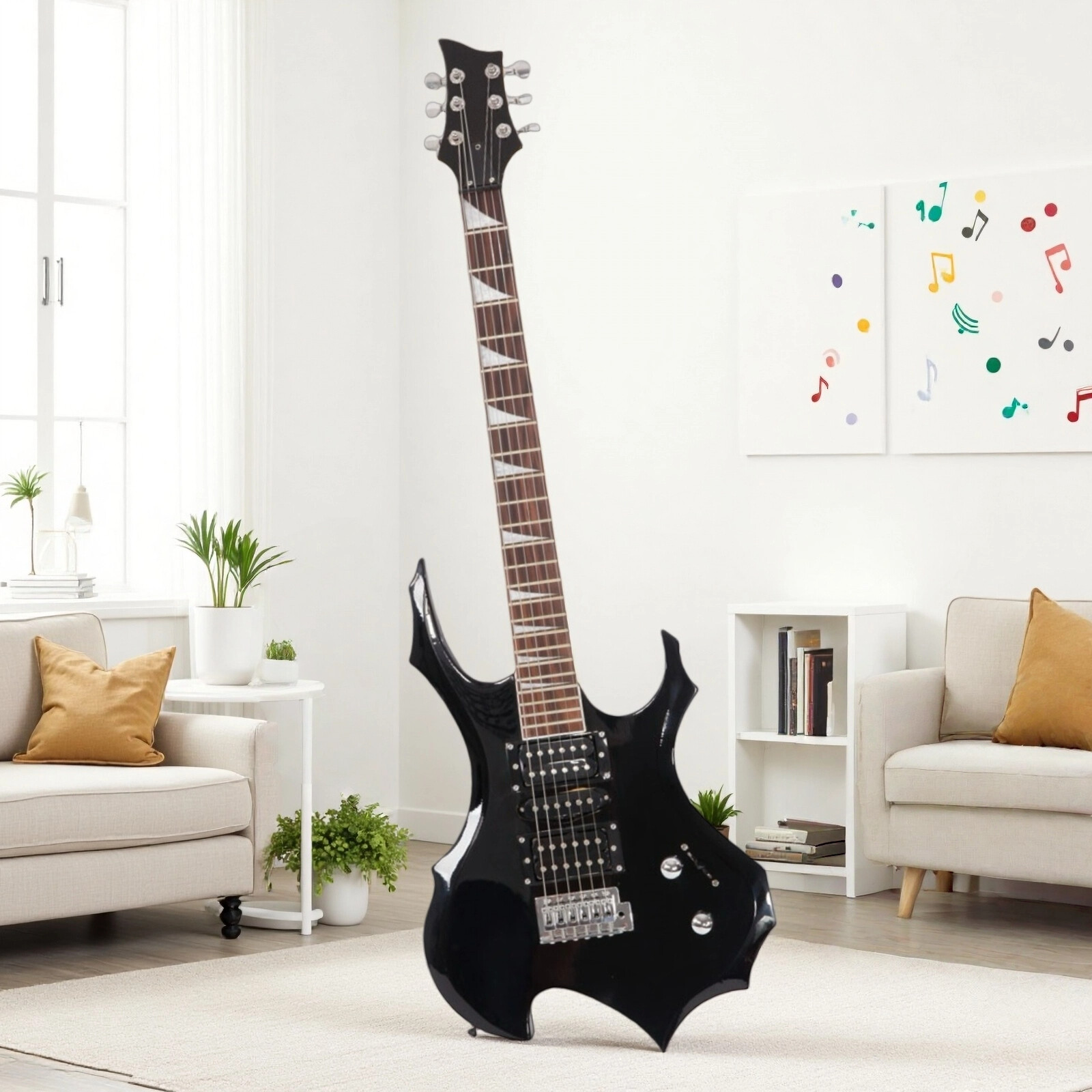 Modern Black Single Tremolo H-S-H Pickups Electric Guitar Set With Amplifier