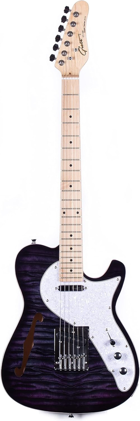 Grote Semi Hollow Electric Guitar Purple Tele Style F Hole Maple Neck Basswood