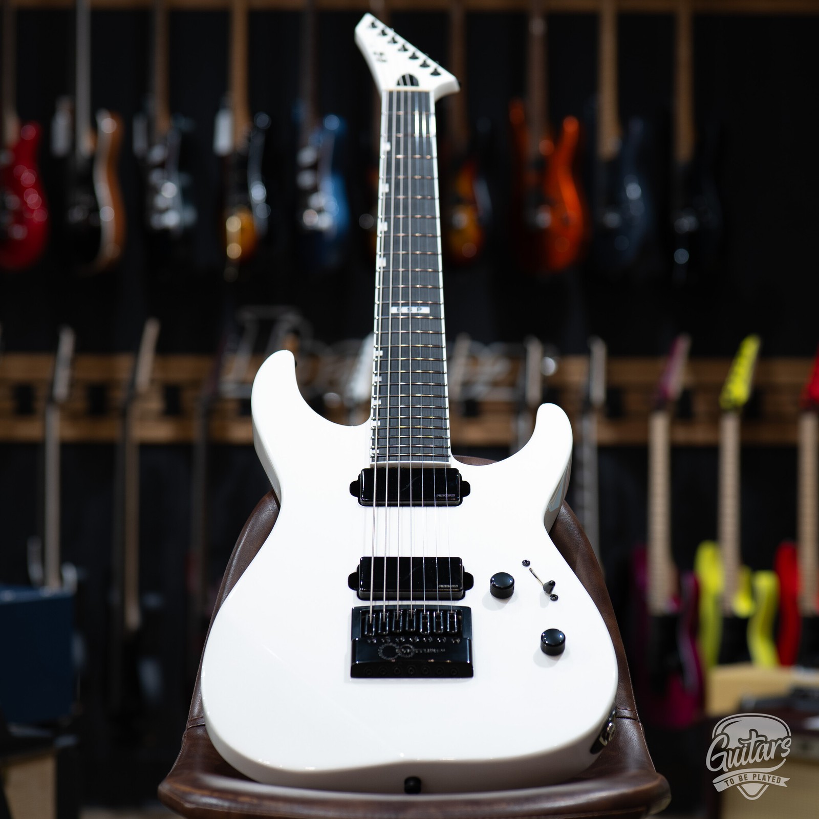 ESP E-II M-II 7B Baritone 7-String Evertune Guitar w/ Case – Pearl White
