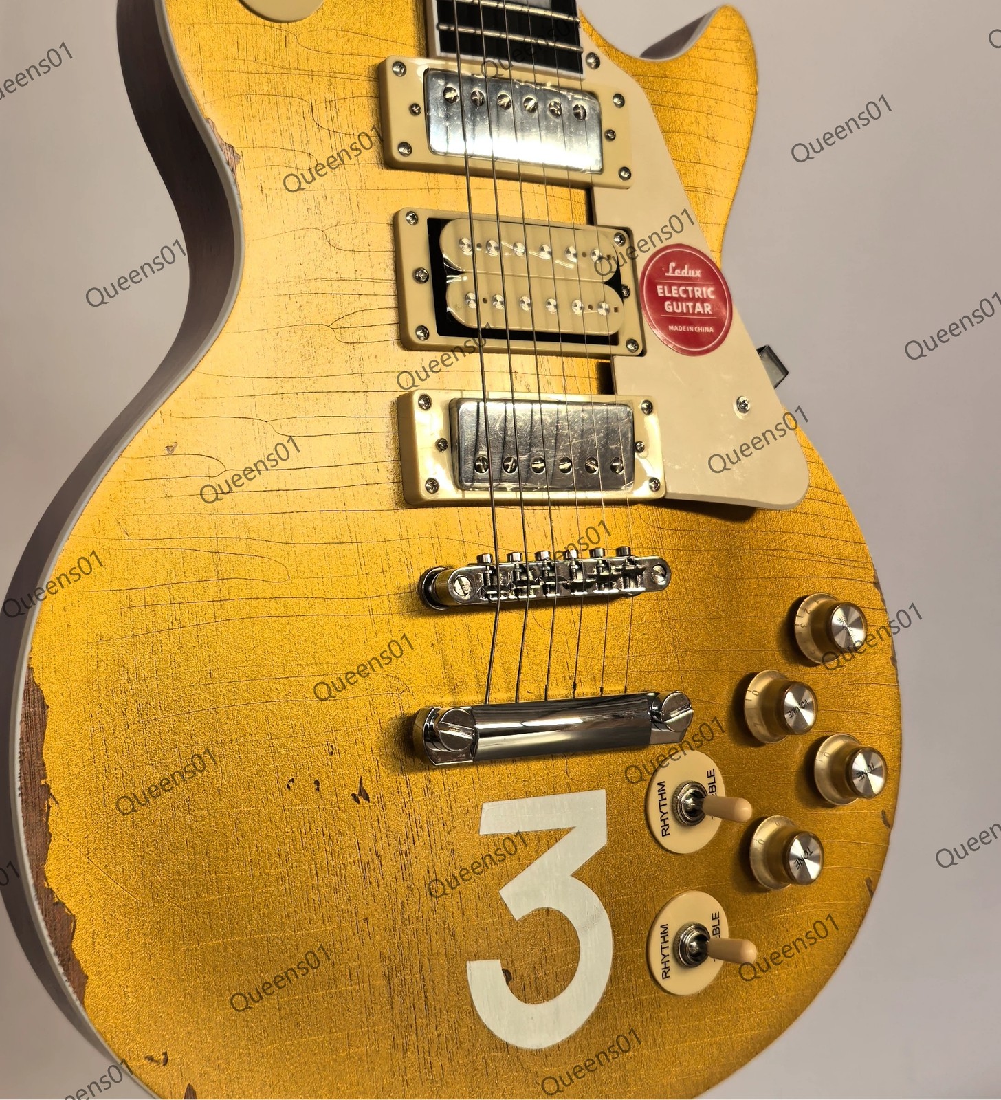 Aged Solid Electric Guitar HHH Pickups White Pickguard Chrome Hardware Gold