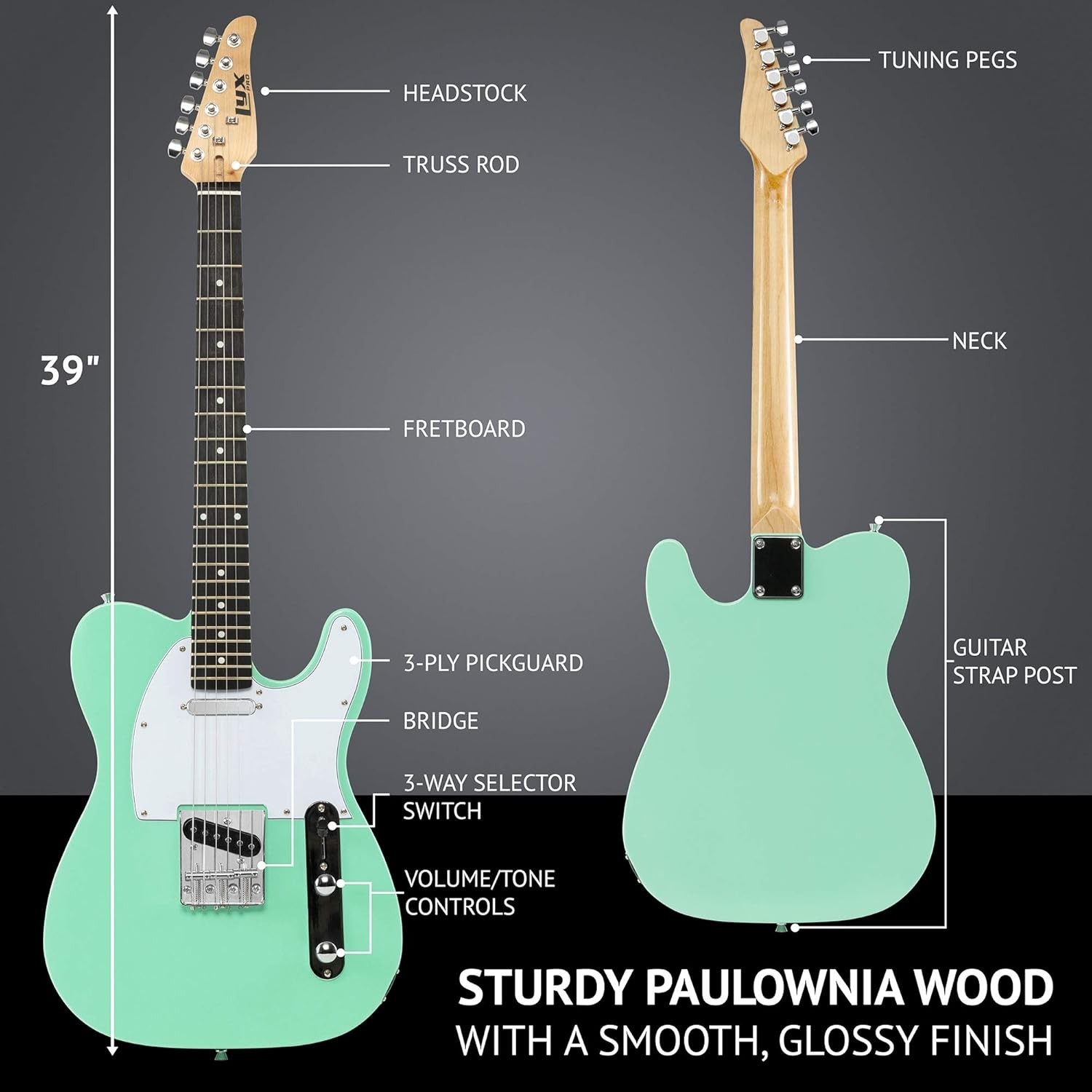 Professional Quality Electric Guitar – Green/`