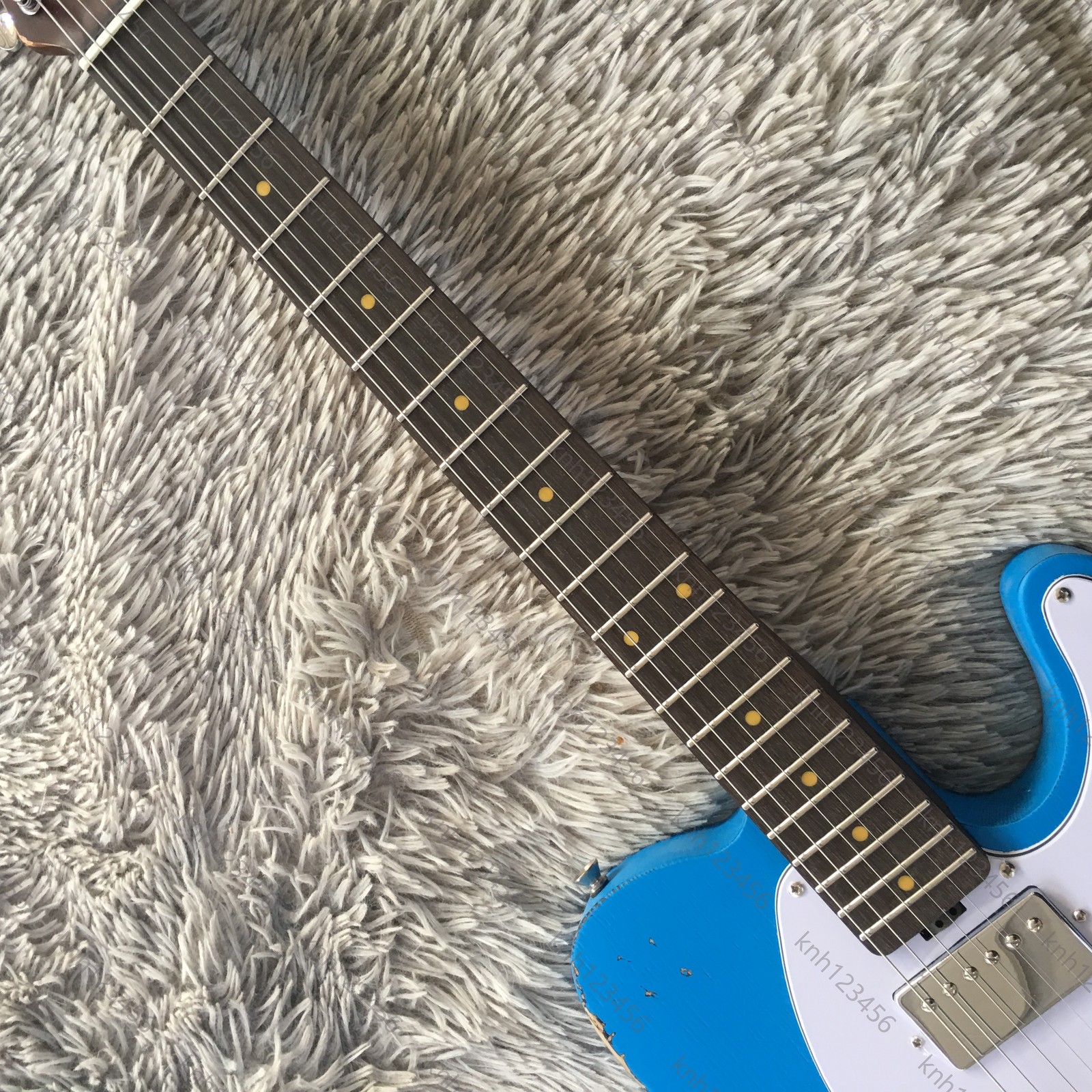 Worn Bright Blue Offset Contour Electric Guitar SH Pickups Free Shipping