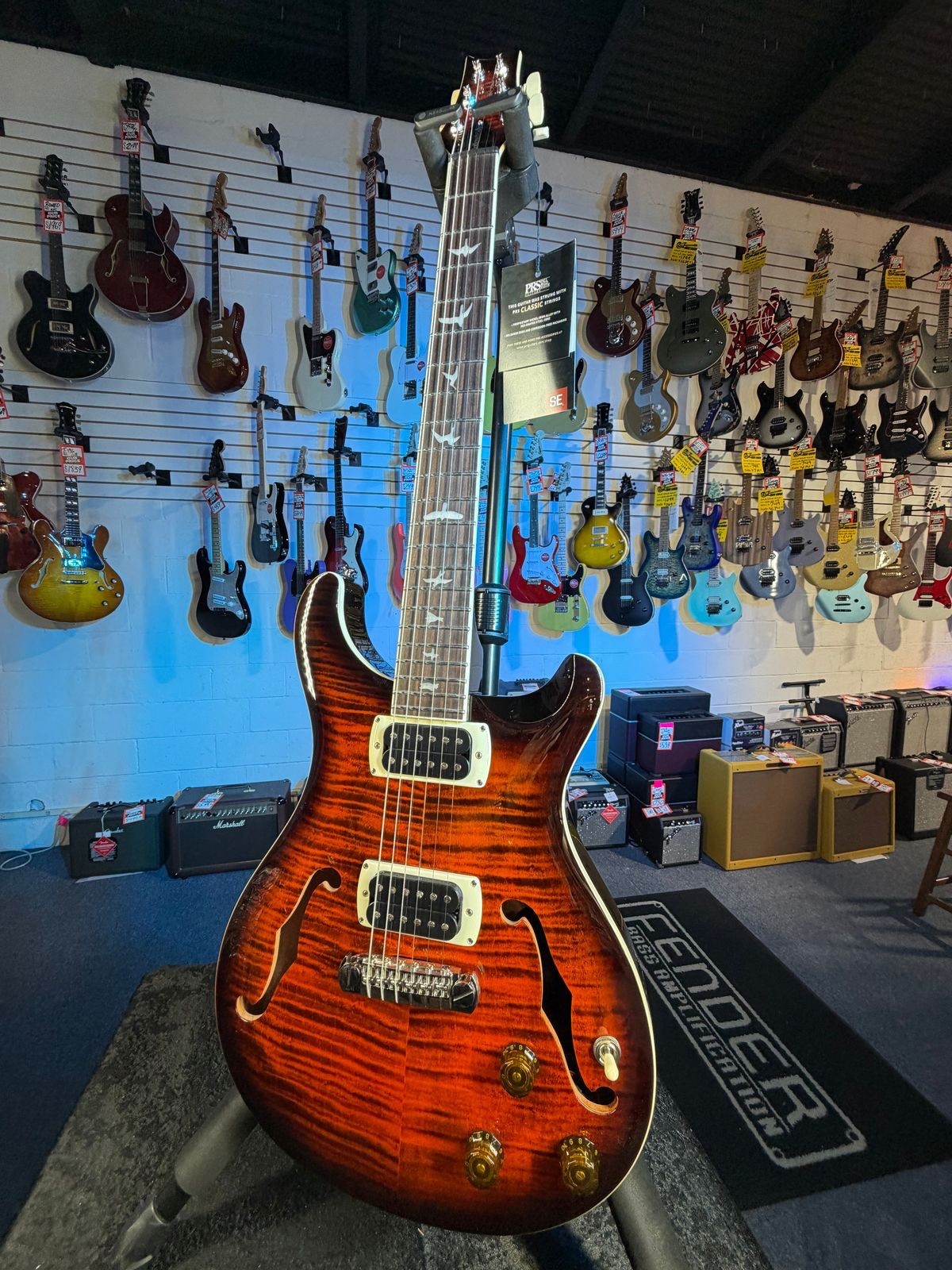 PRS SE Flat Back Hollowbody I Piezo Orange Tiger Smokeburst 465