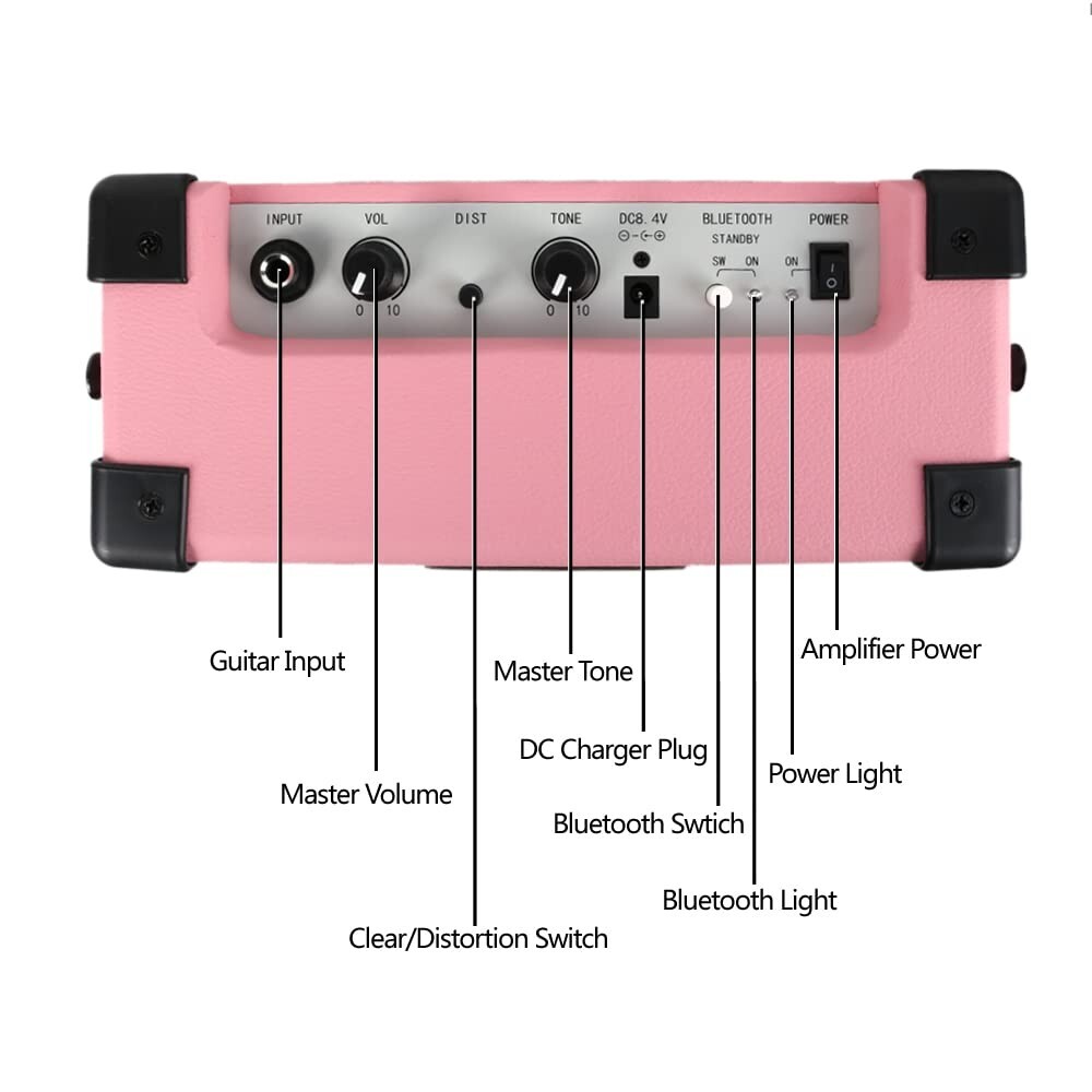Full size electric pj bass set with amplifier gigbag strap cable picks in pink
