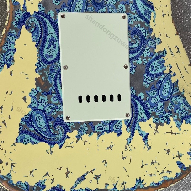Aged Electric Guitar Bone Nut Stainless Rounded Fret Blue Paisley Free Shipping