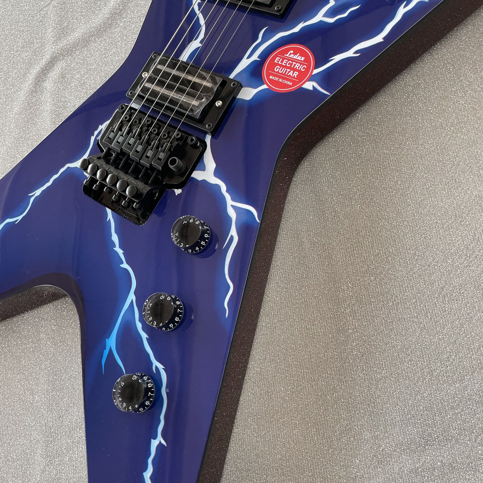 Electric Guitar Double Tremolo H-H Pickups Lightning Print Blue Finish Black HW