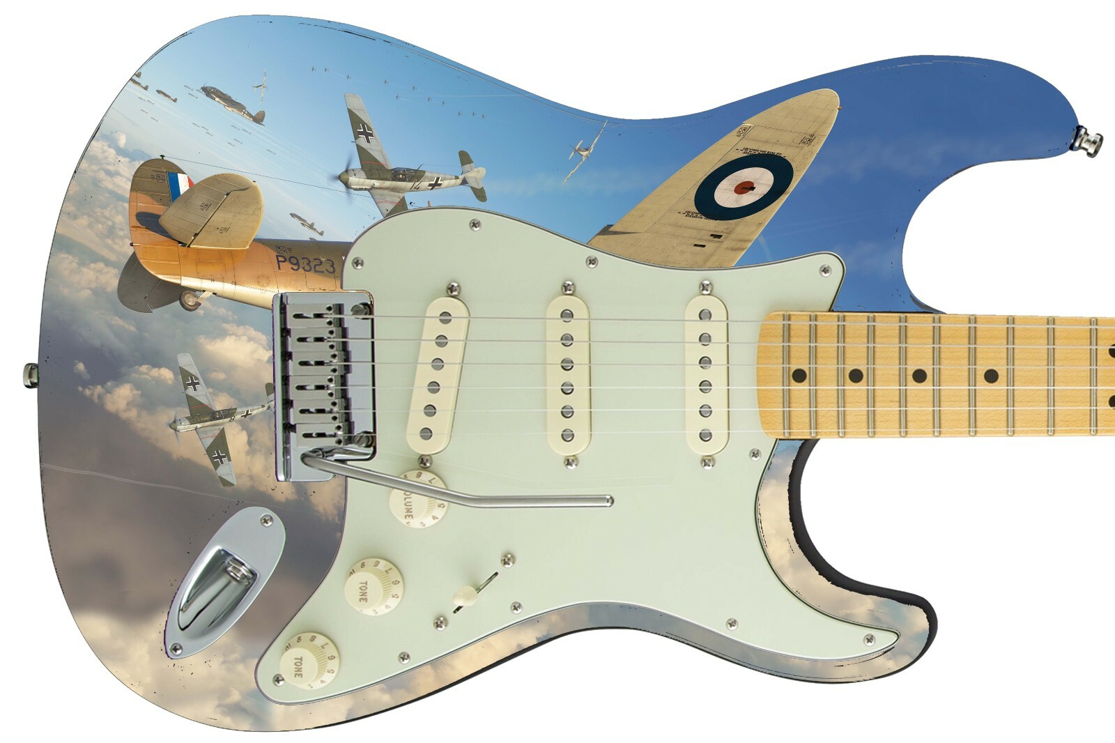 Guitar Skin Electric Axe Wrap Re-skin Acrobatics Dog Fight German War Plane 691