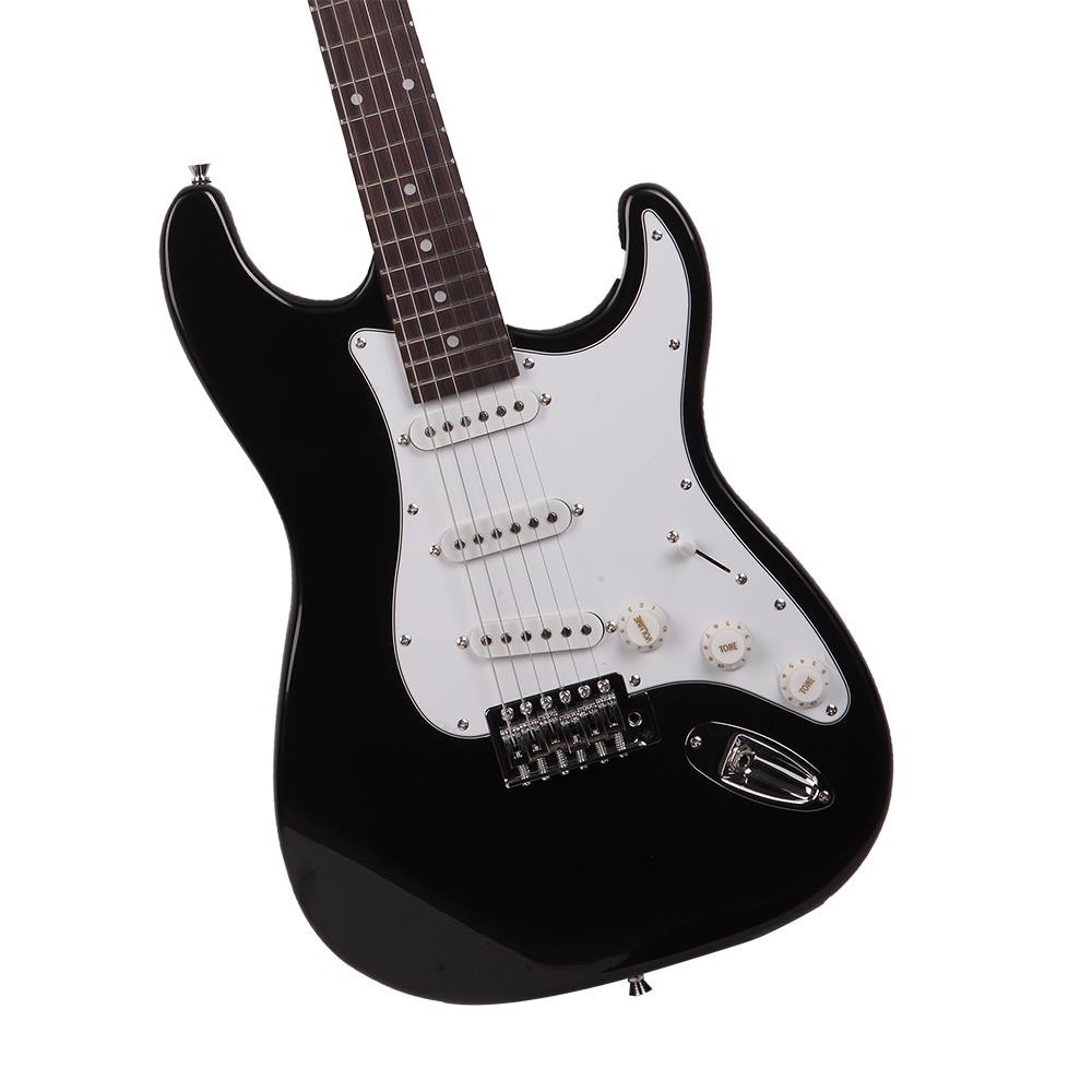 Glarry Black Electric Guitar Set With Gig Bag Strap Cord for Beginner School