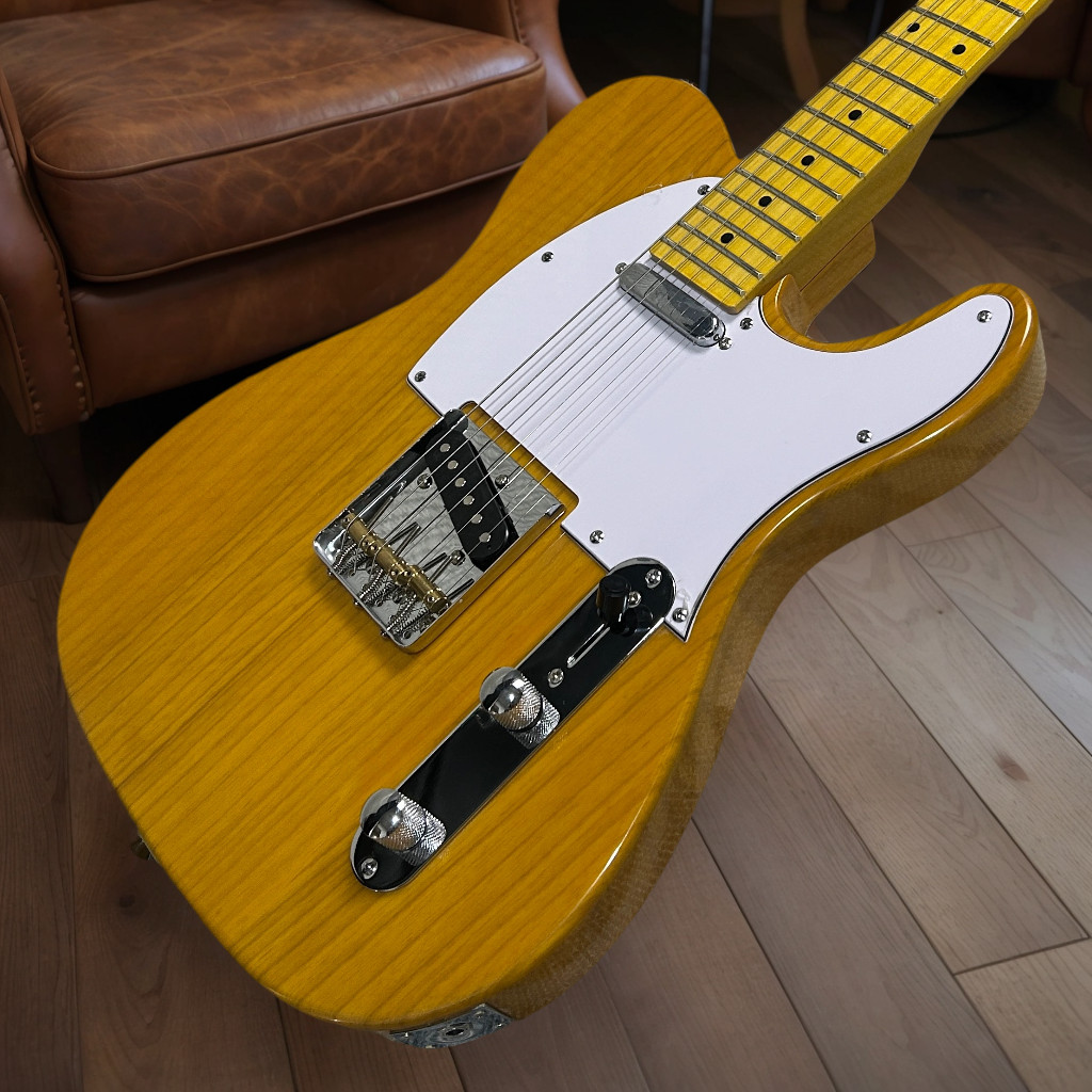 Tele Electric Guitar Maple Fretboard Ash Body Transparent Yellow Color 6 String