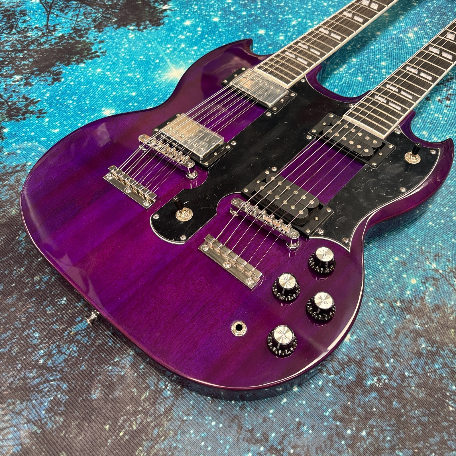 Rare Purple Double neck SG Electric Guitar 12+6s Chrome Hardware Free Ship