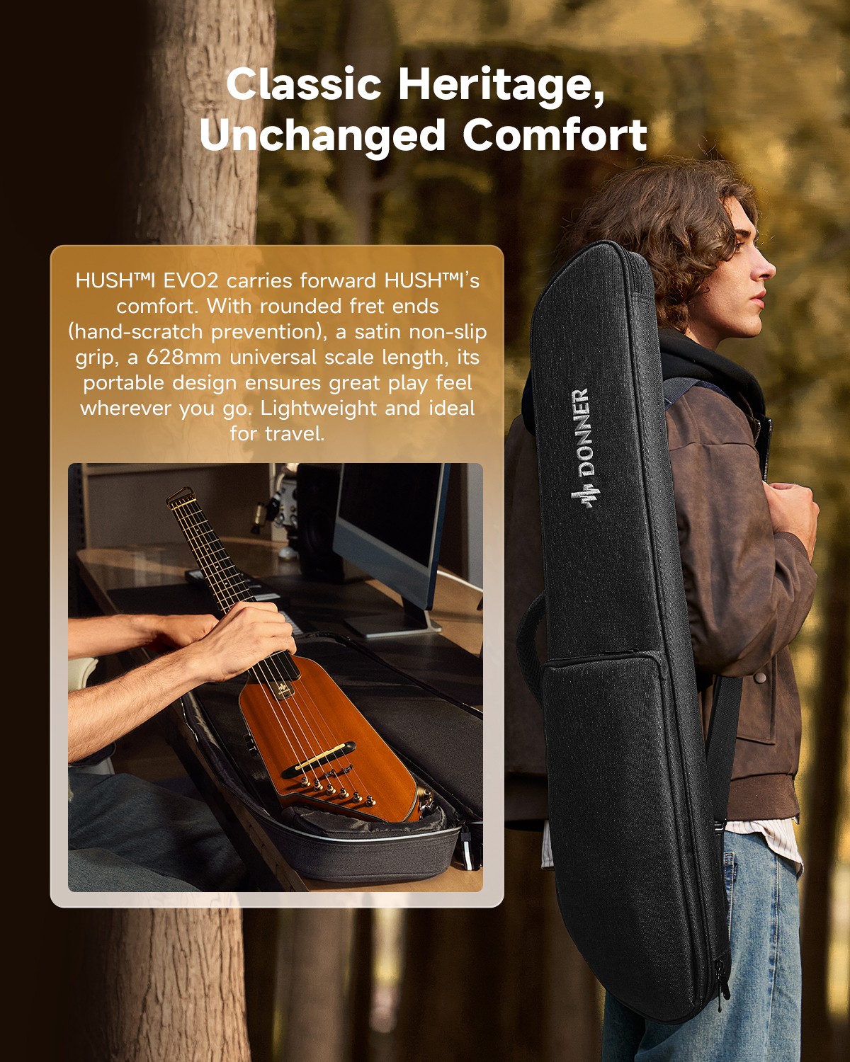 Donner HUSH™ I Travel Acoustic Electric Guitar Portable Headless Silent Pratice