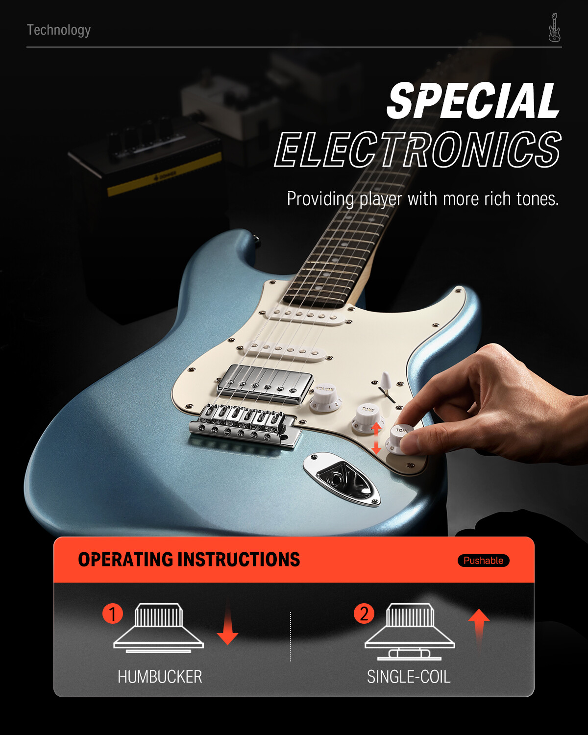 Donner 39″ Electric Guitar HSS Coil Split Ice Blue Metallic Beginner Bundle