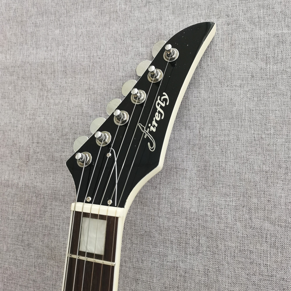 Firefly White Explorer style Electric Guitar Double Humbucker Block Inlays 22F