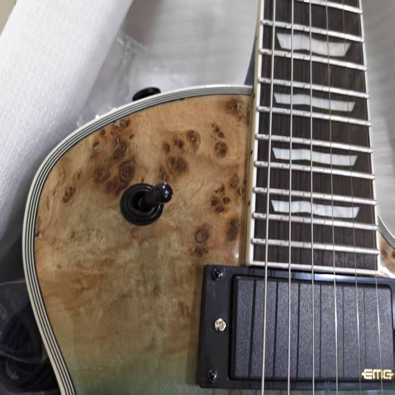 E-II Eclipse Burl Maple Blue Natural Fade Electric Guitar Active HH Pickups