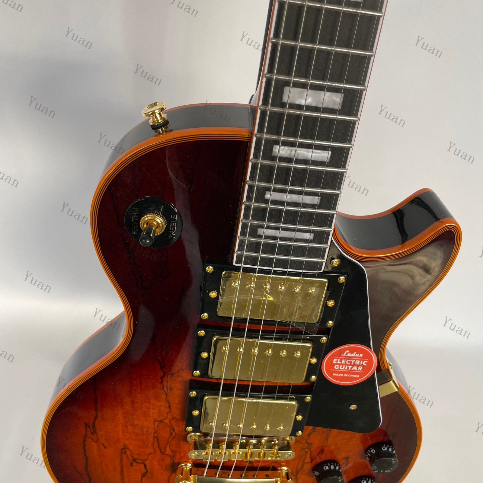 Ledux Solid Electric Guitar Stainless Rounded Fret Edge Sunburst HHH Pickups