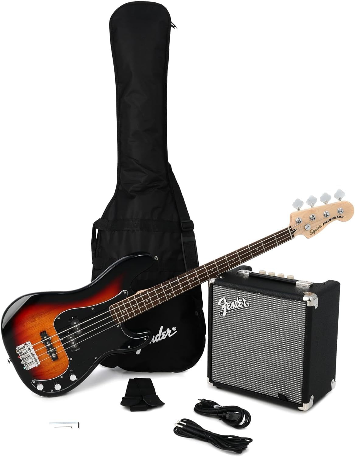 SQUIER AFFINITY SERIES PRECISION BASS PACK, 3-COLOR SUNBURST, LAUREL FINGERBOARD