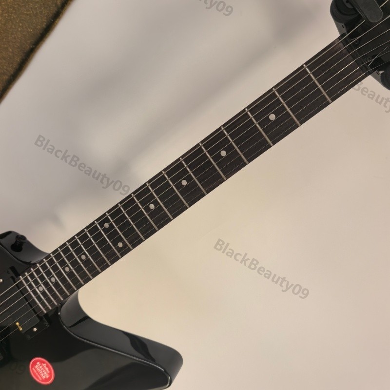 Solid Body Electric Guitar Gloss Black Finish Stainless Rounded Fret Edge HH