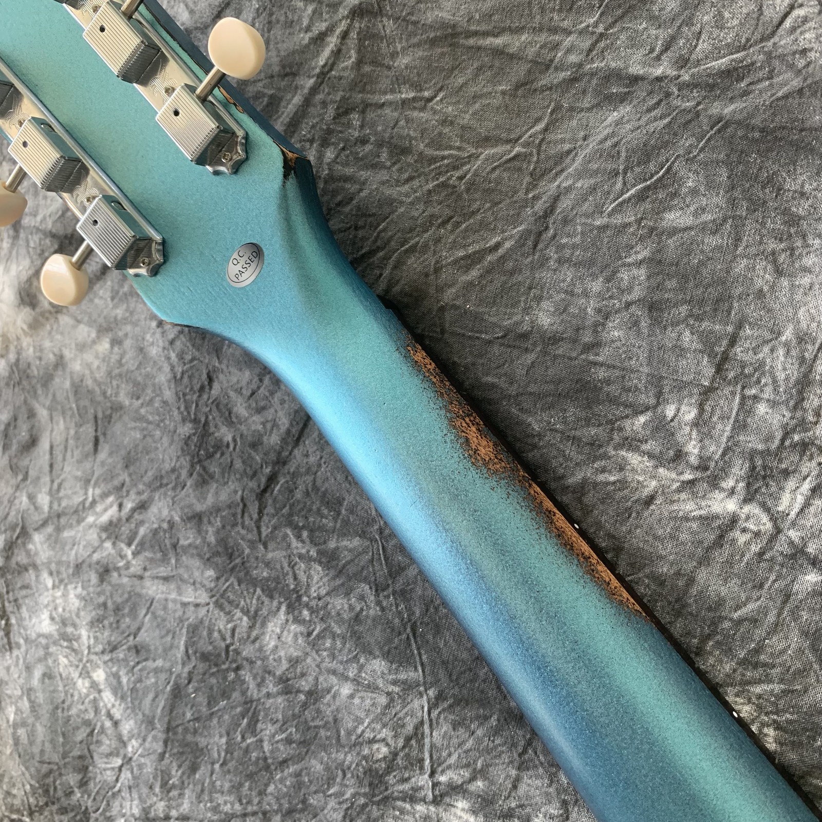 Blue Flat top Electric Guitar aged Mahogany Body&Neck Chrome part P90 pickups