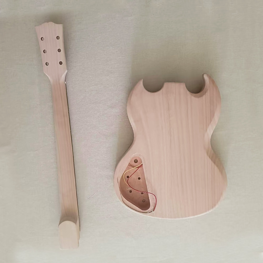 DIY Unfinished Electric Guitar Kit Solid Mahogany Body Rosewood FB Abalone Inlay