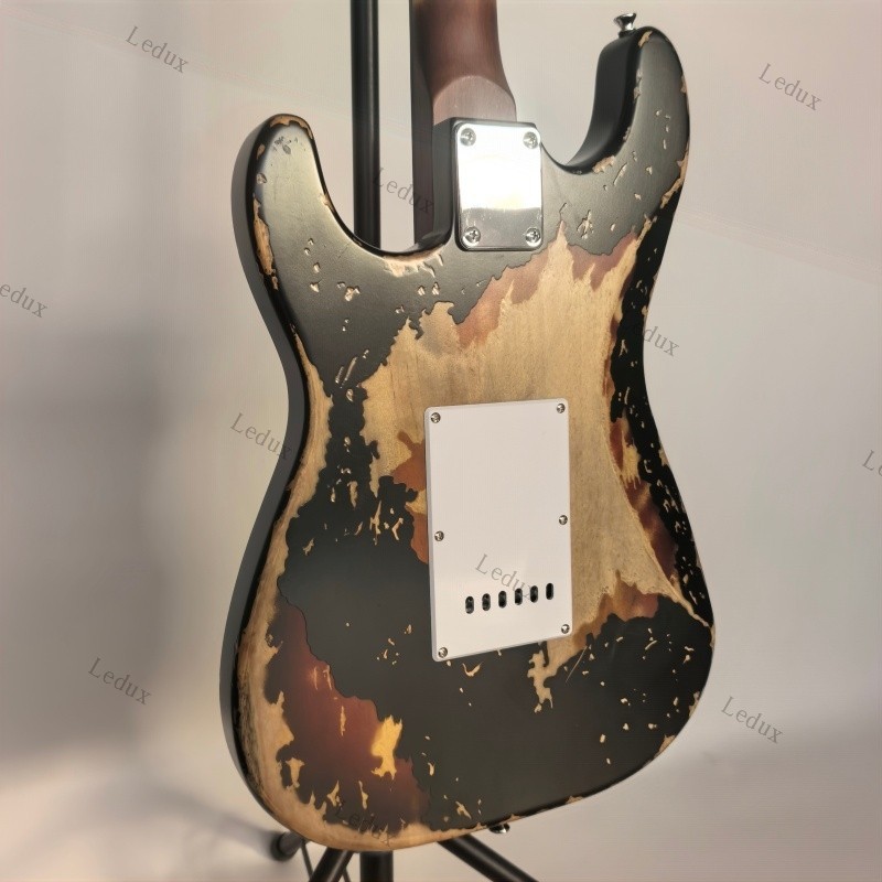 solid Aged Electric Guitar Black Rounded fret Edge stainless Fret bone nut
