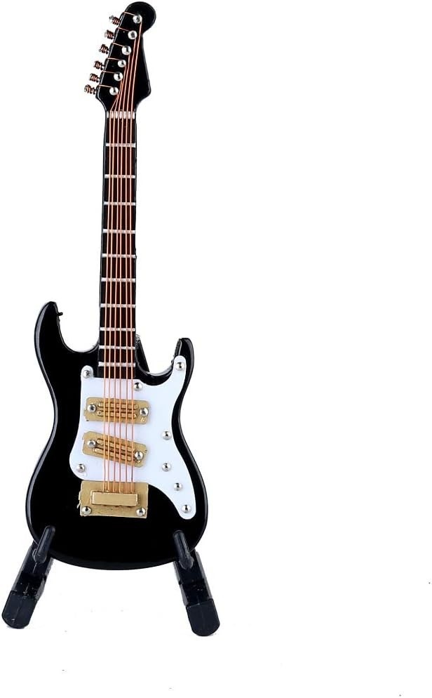 Miniature Electric Guitar Figurine 1:12 Scale Wooden Black Collectible with Case