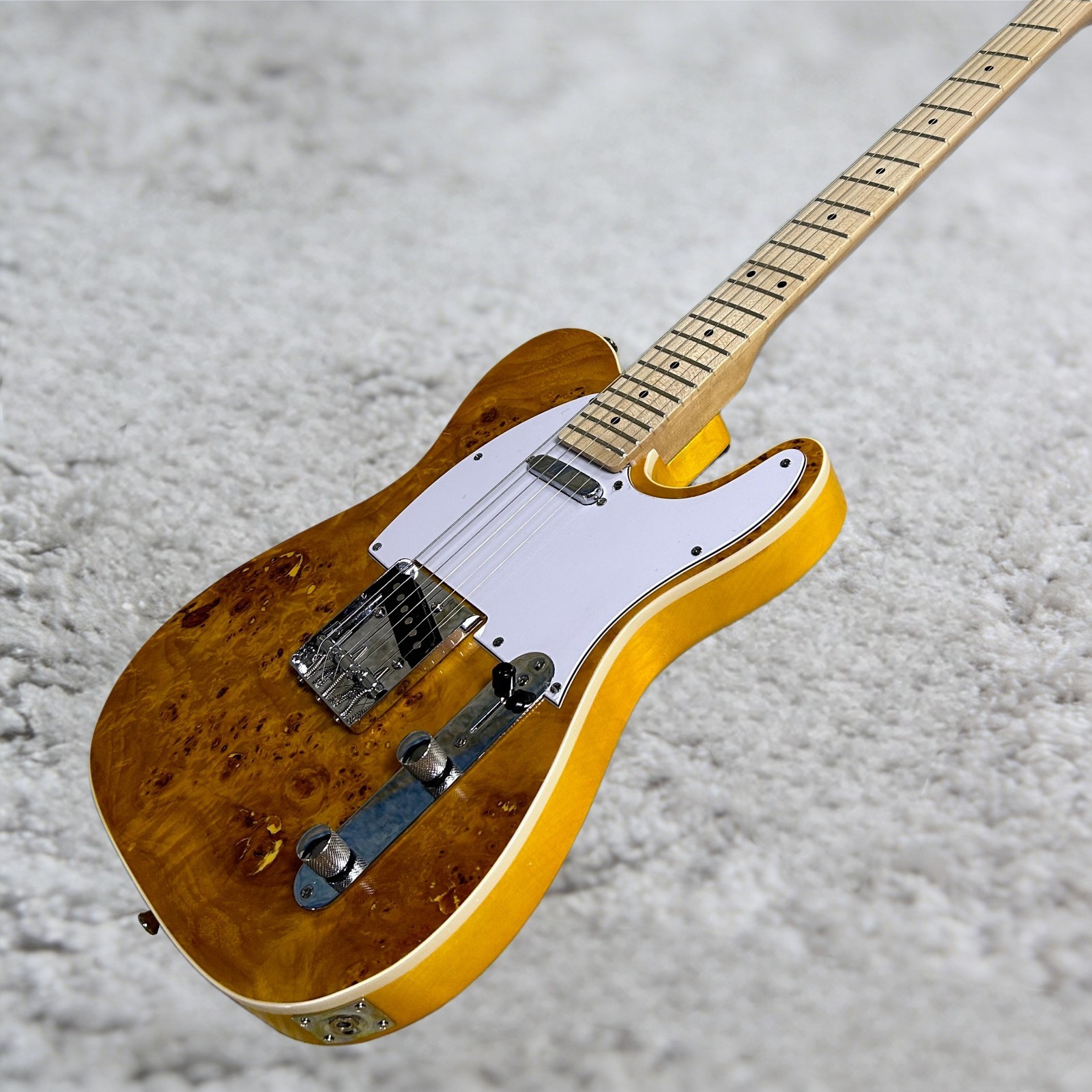 Tele Electric Guitar Transparent Yellow Color Maple Fretboard Burl Maple Top