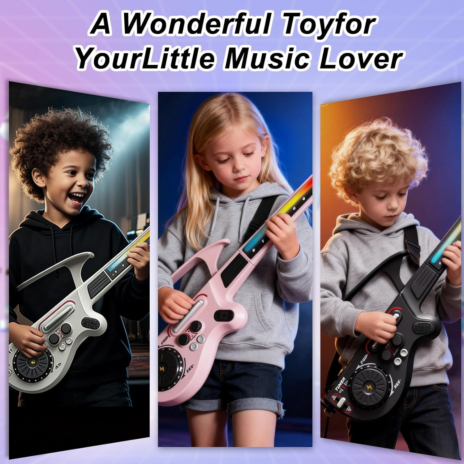 Smart Guitar for Kids, Stringless Electric Guitar Toy with Bluetooth, 4 Tones &