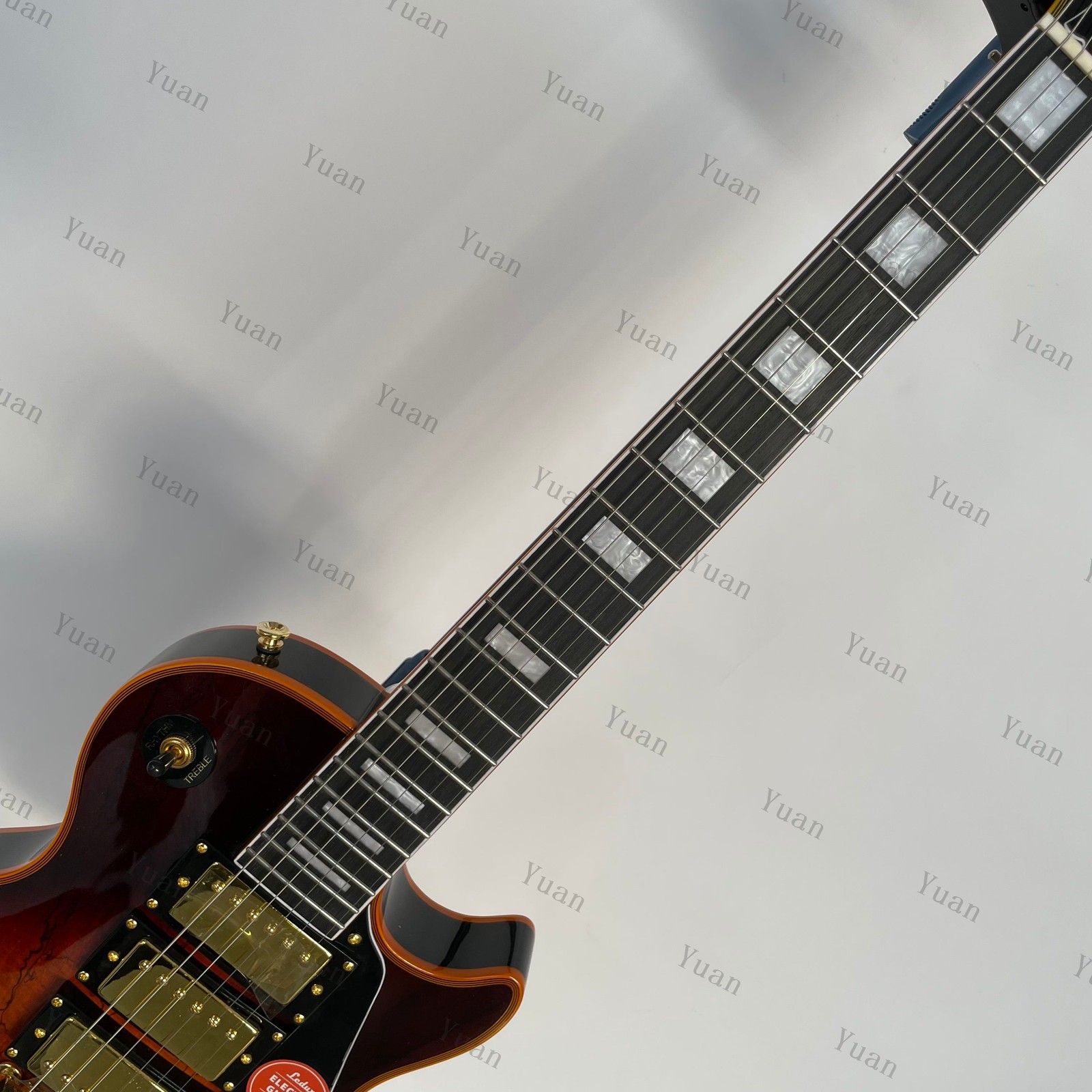 Ledux Solid Electric Guitar Stainless Rounded Fret Edge Sunburst HHH Pickups