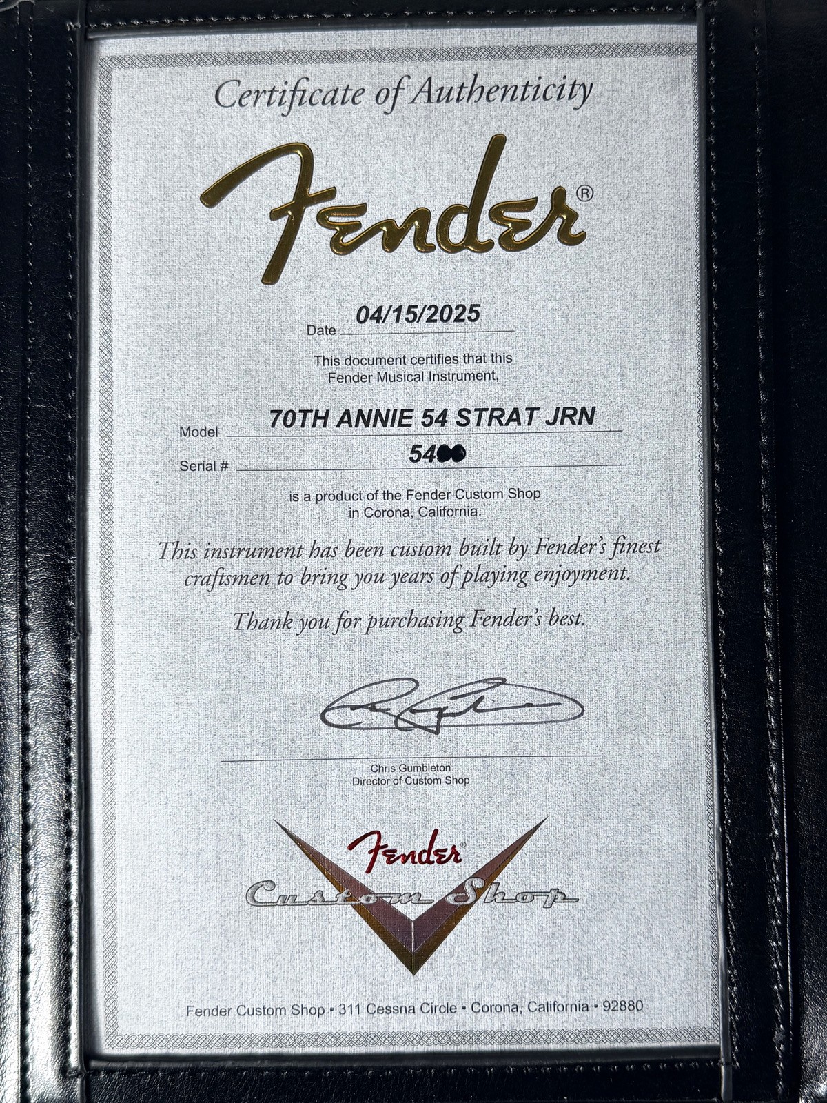2025 FENDER STRATOCASTER 54 CUSTOM SHOP JOURNEYMAN 70TH ANNIV ~ BLACK