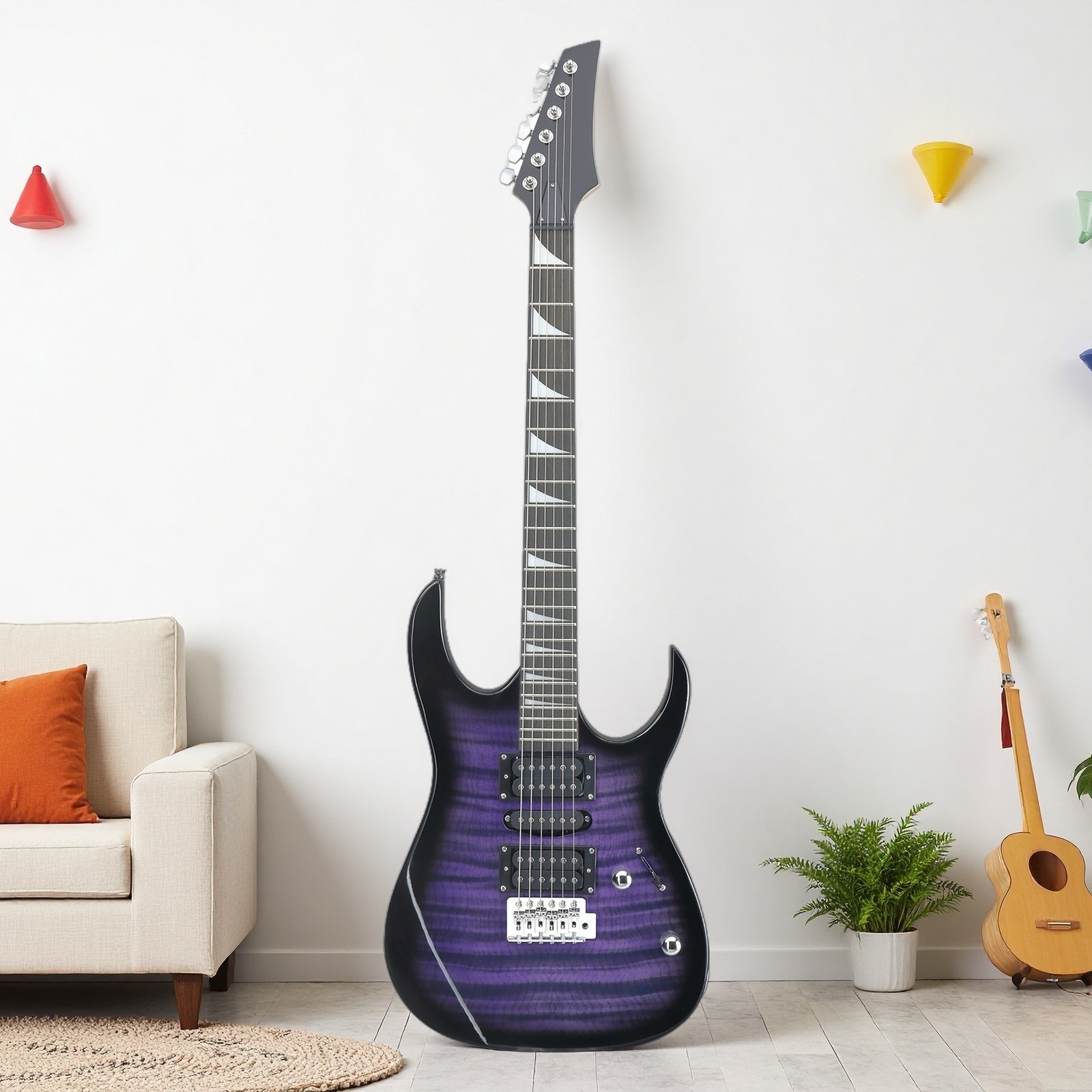 39″ Beginner Super Strat-Style Electric Guitar-Full Size HSH Amp Tremolo Purple