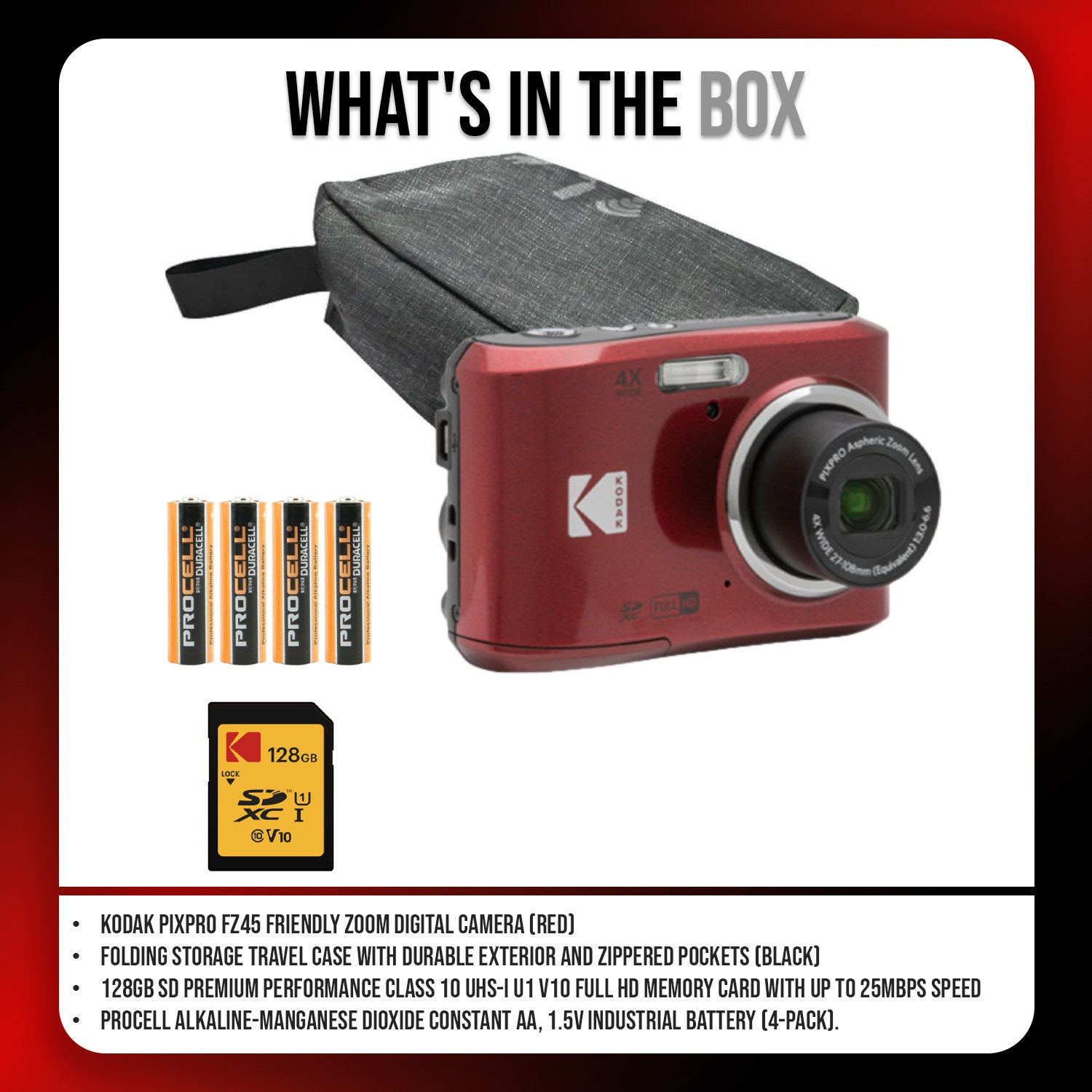 Kodak PIXPRO FZ45 Friendly Zoom Red Digital Camera and Travel Case Bundle